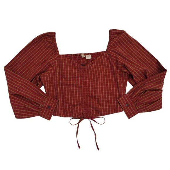 Levi's red plaid blouse, slim fit, long puffed sleeves, Size S, NWT - Picture 6 of 11